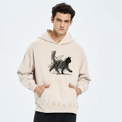 Tokyo-Tiger Minimalist Cat Art Washed Hoodie