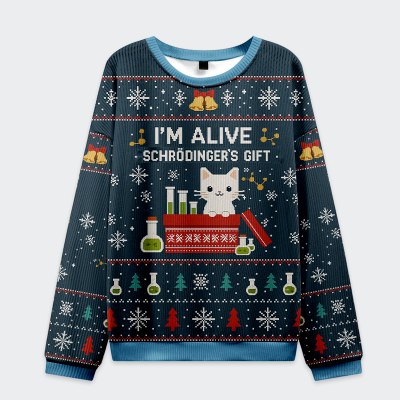 Tokyo-Tiger Schrödinger's Christmas: The Quantum Cat Christmas Ugly Sweatshirt