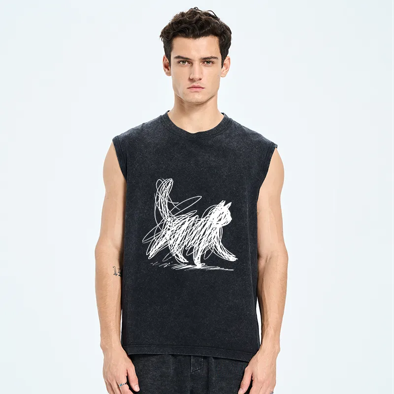 Tokyo-Tiger Minimalist Cat Art Washed Tank