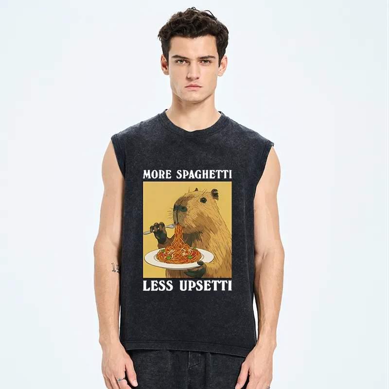 Tokyo-Tiger Capybara Eating Pasta Washed Tank