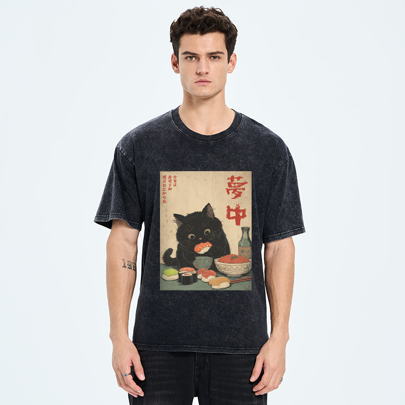 Tokyo-Tiger The Black Cat’s Sushi Night Washed T-Shirt