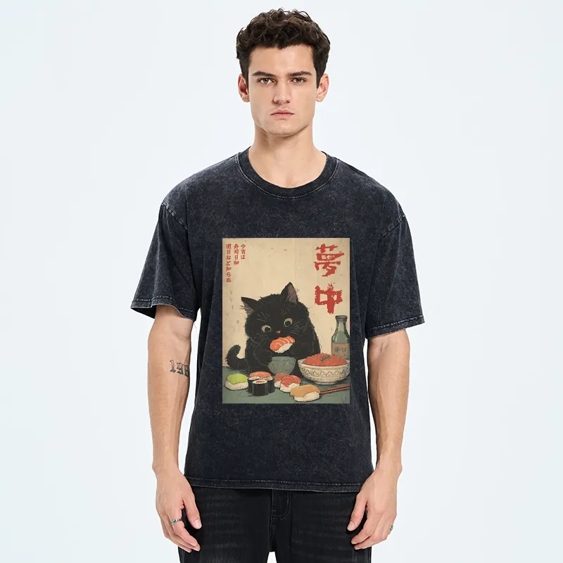 Tokyo-Tiger The Black Cat’s Sushi Night Washed T-Shirt