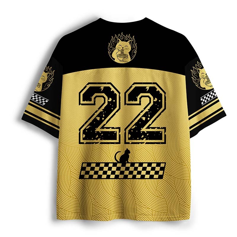 Tokyo-Tiger Cute Black Cat Eating Ramen Japan Mesh Jersey