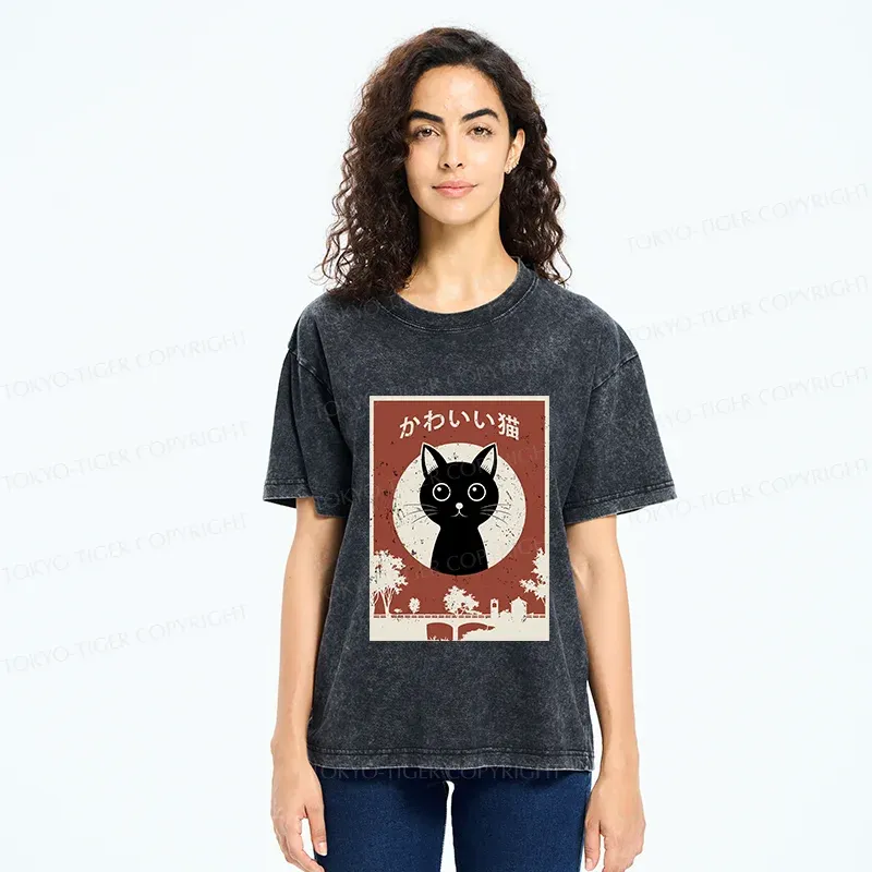 Tokyo-Tiger Vintage Japanese Cat Washed T-Shirt