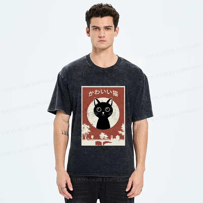 Tokyo-Tiger Vintage Japanese Cat Washed T-Shirt