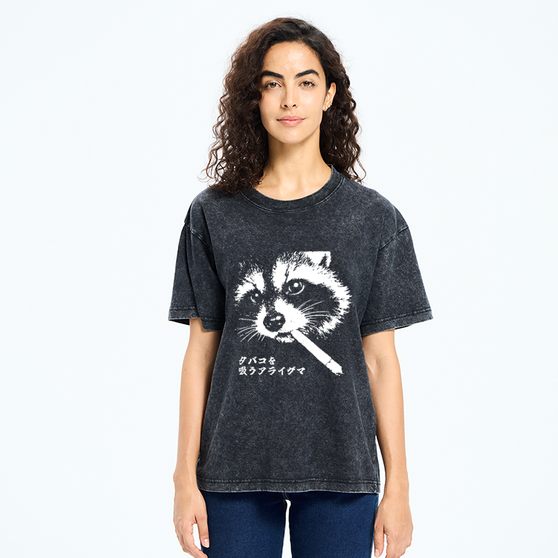 Tokyo-Tiger Somking Raccoon Washed T-Shirt