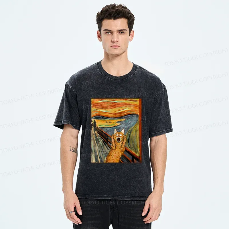 Tokyo-Tiger Screaming Cat Washed T-Shirt