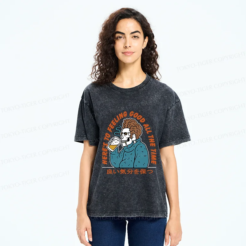 Tokyo-Tiger Stay In A Good Mood Washed T-Shirt