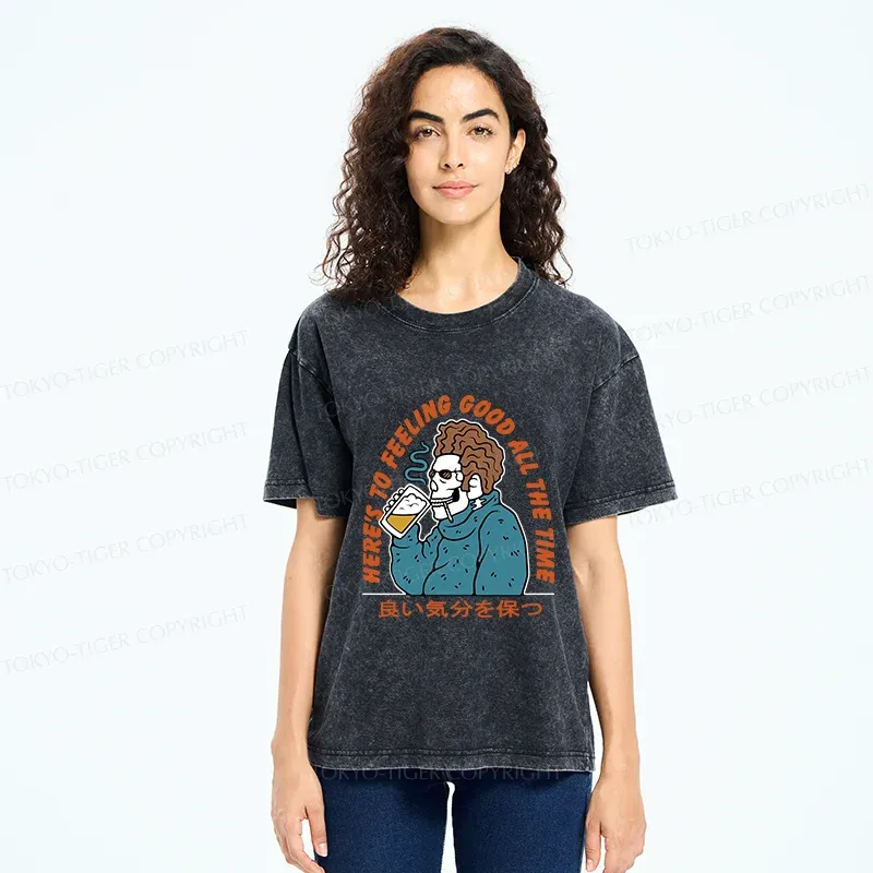 Tokyo-Tiger Stay In A Good Mood Washed T-Shirt