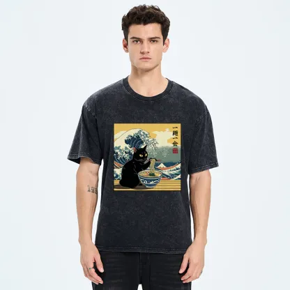 Tokyo-Tiger A Cat’s Ramen Moment Washed T-Shirt