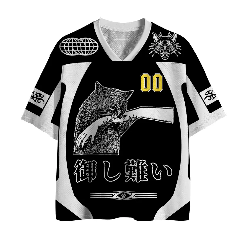 Tokyo-Tiger Cat Biting Arm Mesh Jersey