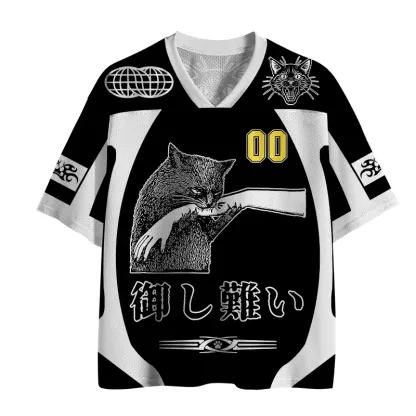 Tokyo-Tiger Cat Biting Arm Mesh Jersey