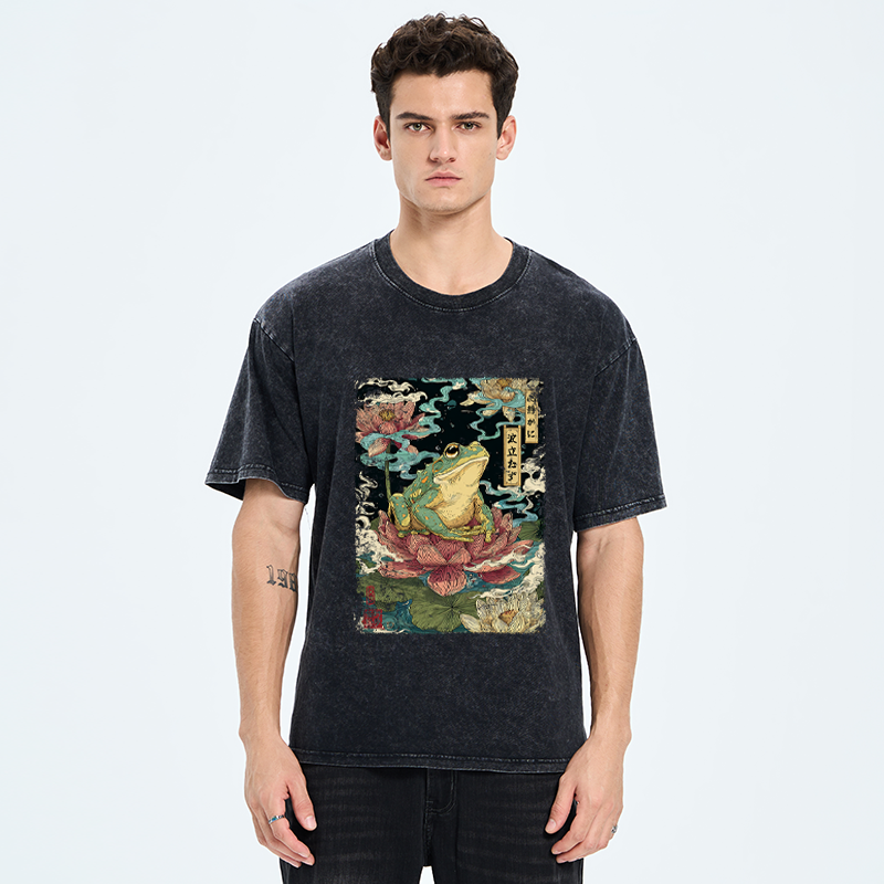 Tokyo-Tiger The Meditating Frog: Calm in Chaos Washed T-Shirt