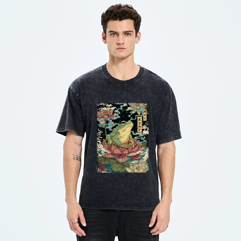 Tokyo-Tiger The Meditating Frog: Calm in Chaos Washed T-Shirt