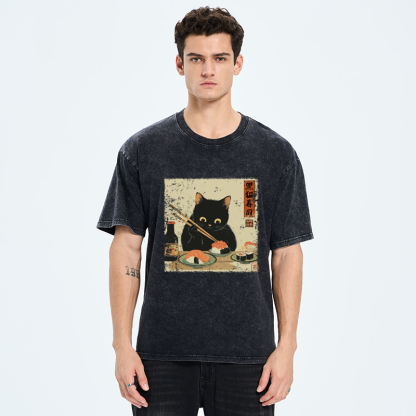 Tokyo-Tiger Meow Sushi Time Washed T-Shirt