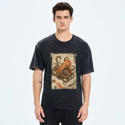 Tokyo-Tiger Osaka Sake & Octopus Washed T-Shirt