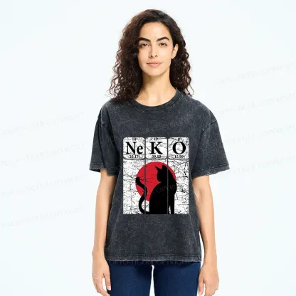 Tokyo-Tiger Vintage Cat Silhouette Washed T-Shirt