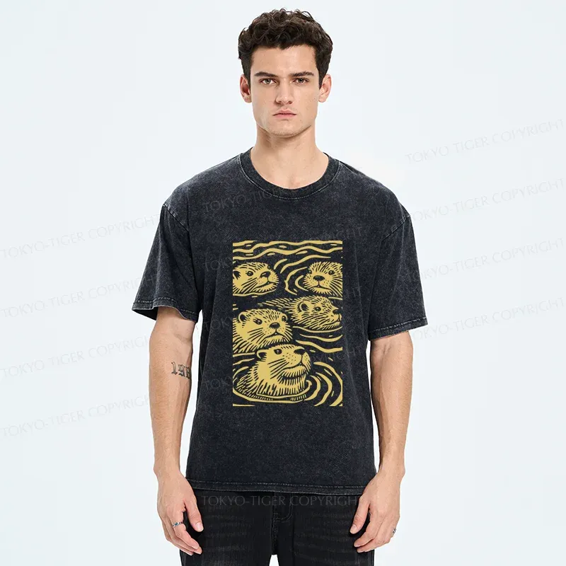 Tokyo-Tiger Woodcut Otter Washed T-Shirt
