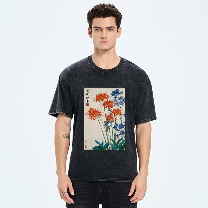 Tokyo-Tiger Red Spider Lily Bloom Washed T-Shirt