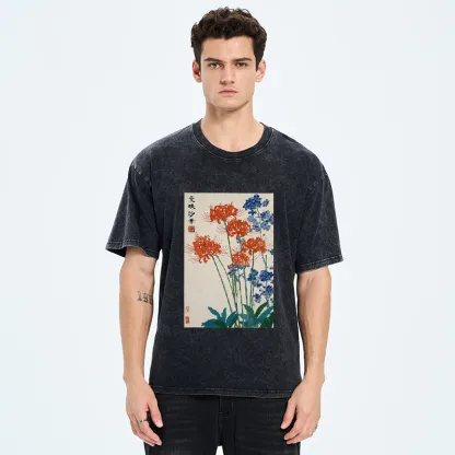 Tokyo-Tiger Red Spider Lily Bloom Washed T-Shirt