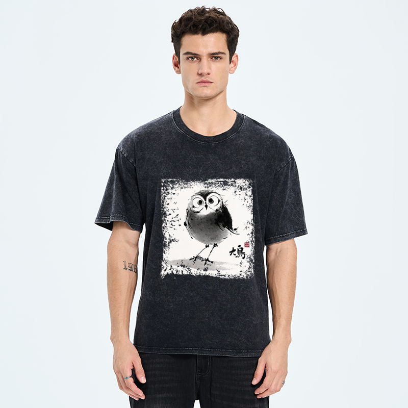 Tokyo-Tiger A Bird In Ink Washed T-Shirt