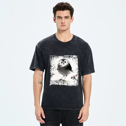 Tokyo-Tiger A Bird In Ink Washed T-Shirt