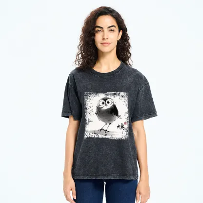 Tokyo-Tiger A Bird In Ink Washed T-Shirt
