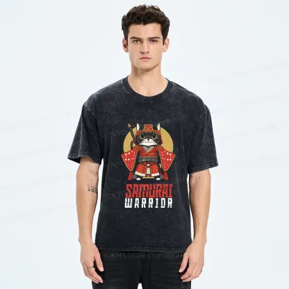 Tokyo-Tiger Mighty Cat Samurai Washed T-Shirt
