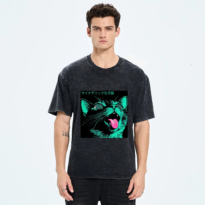 Tokyo-Tiger Psychedelic Kitten Washed T-Shirt