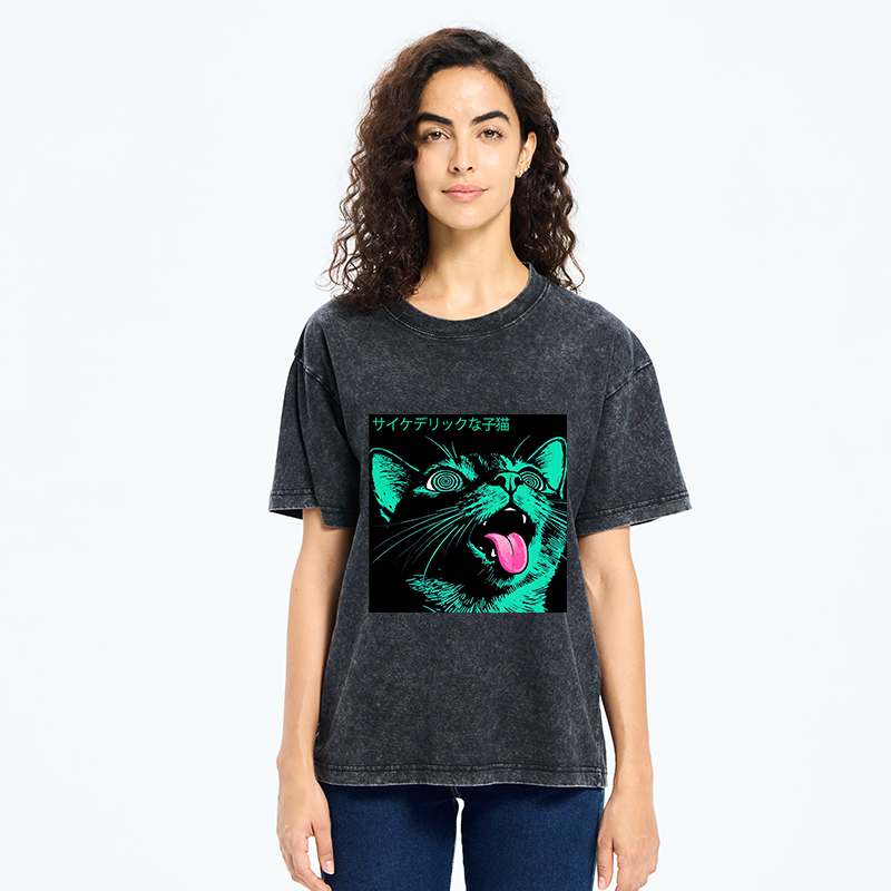 Tokyo-Tiger Psychedelic Kitten Washed T-Shirt
