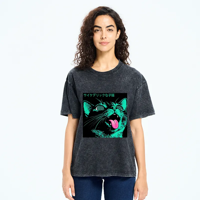 Tokyo-Tiger Psychedelic Kitten Washed T-Shirt