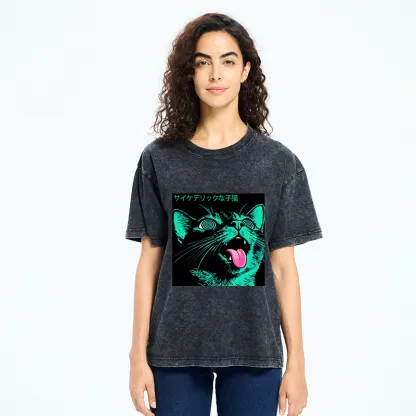 Tokyo-Tiger Psychedelic Kitten Washed T-Shirt