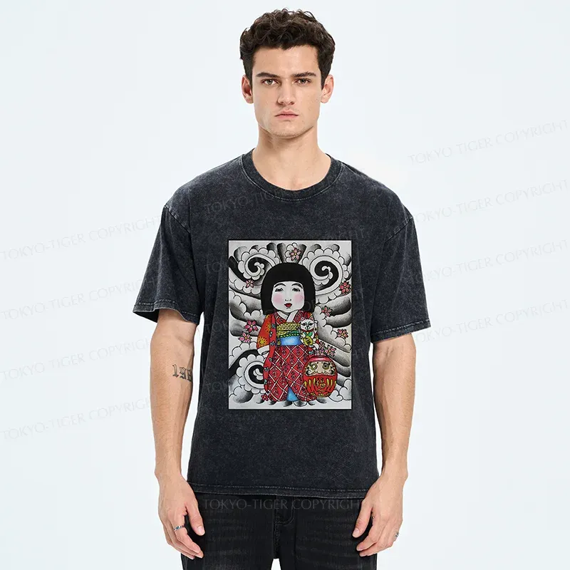 Tokyo-Tiger Japanese Little Girl Washed T-Shirt