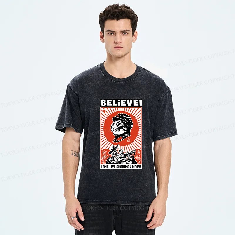 Tokyo-Tiger Long Live Chairman Meow Washed T-Shirt