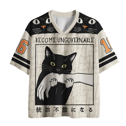 Tokyo-Tiger Black Cat Biting Mesh Jersey