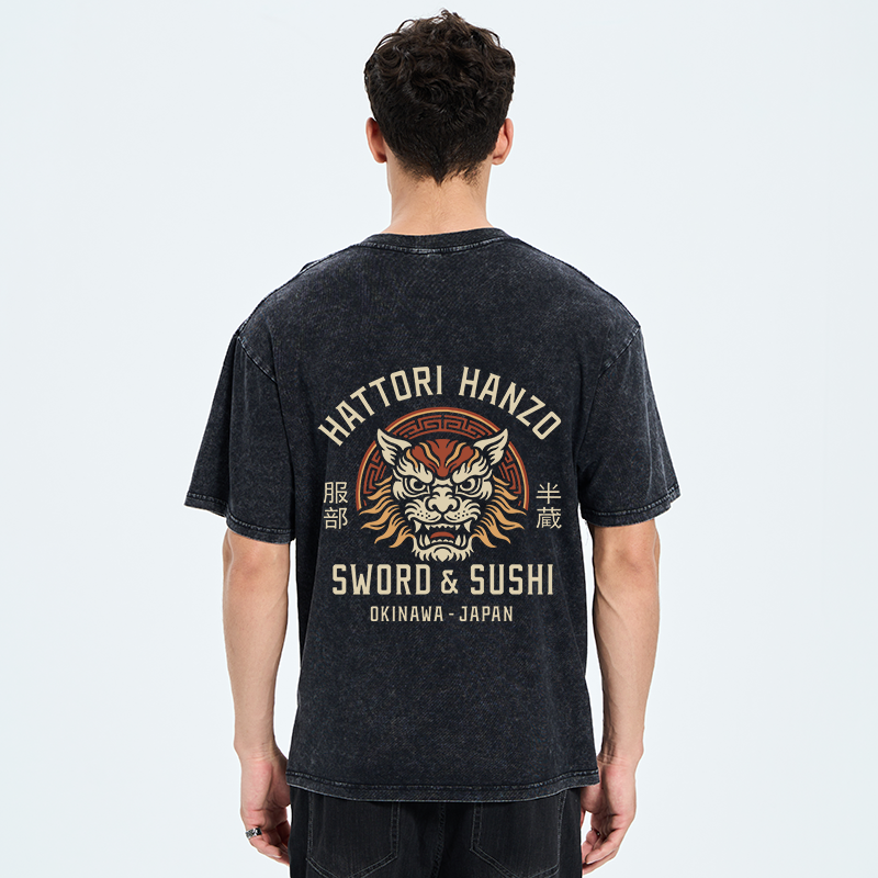 Tokyo-Tiger Hattori Lion Japanese Samurai Back Washed T-Shirt