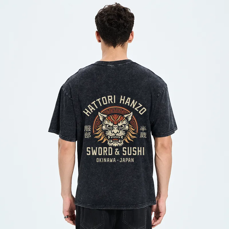 Tokyo-Tiger Hattori Lion Japanese Samurai Back Washed T-Shirt