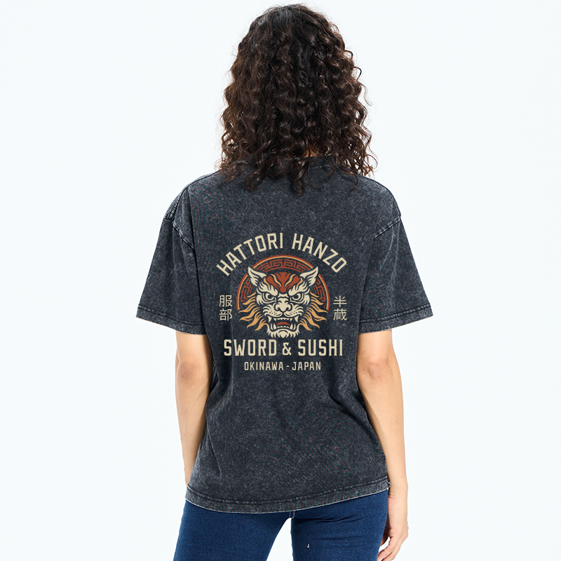 Tokyo-Tiger Hattori Lion Japanese Samurai Back Washed T-Shirt