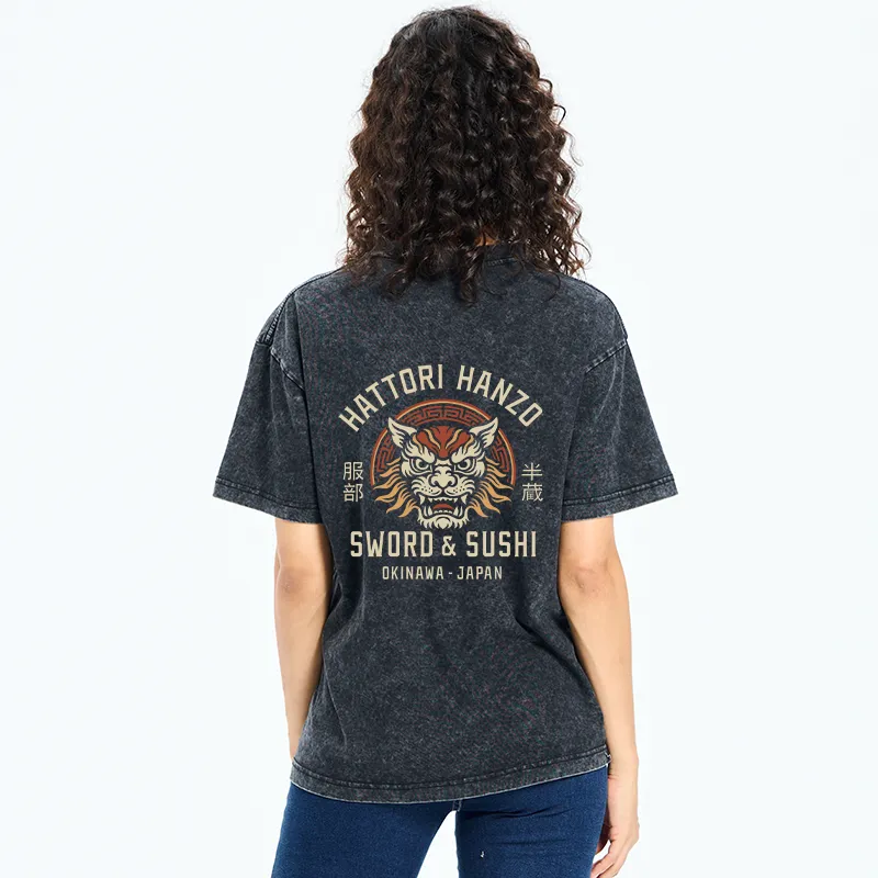 Tokyo-Tiger Hattori Lion Japanese Samurai Back Washed T-Shirt