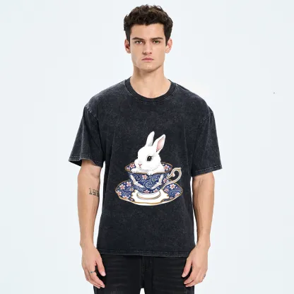 Tokyo-Tiger Cute Rabbit Tea Set Washed T-Shirt