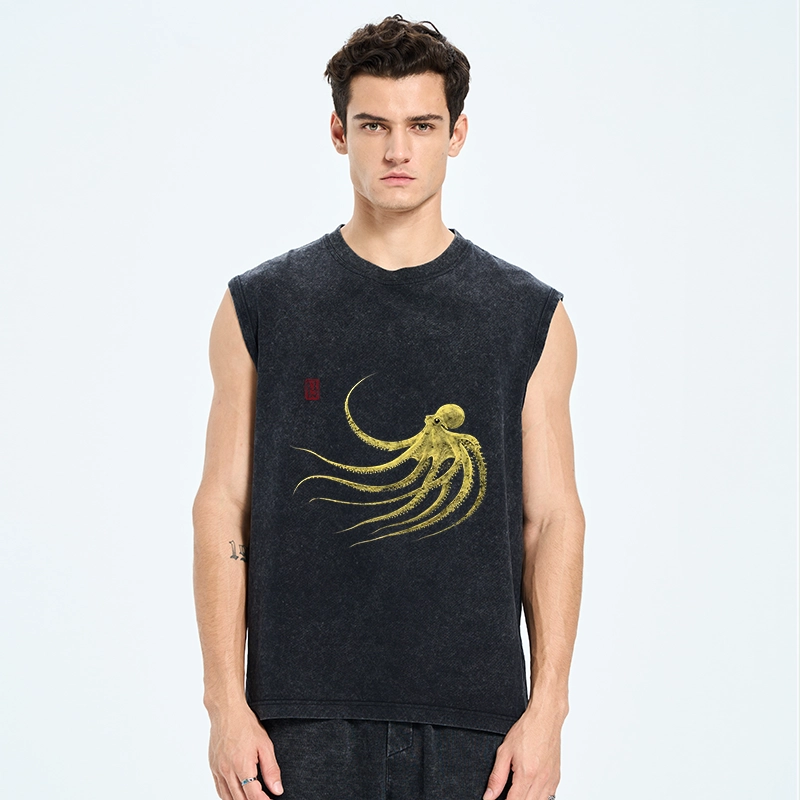 Tokyo-Tiger Retro Octopus Japanese Washed Tank