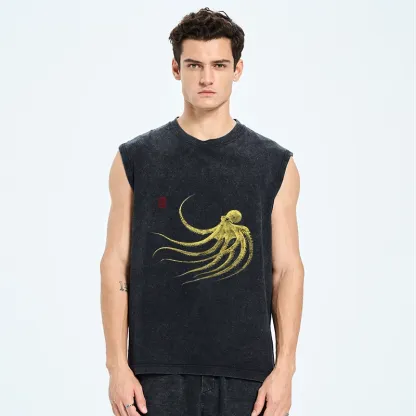 Tokyo-Tiger Retro Octopus Japanese Washed Tank