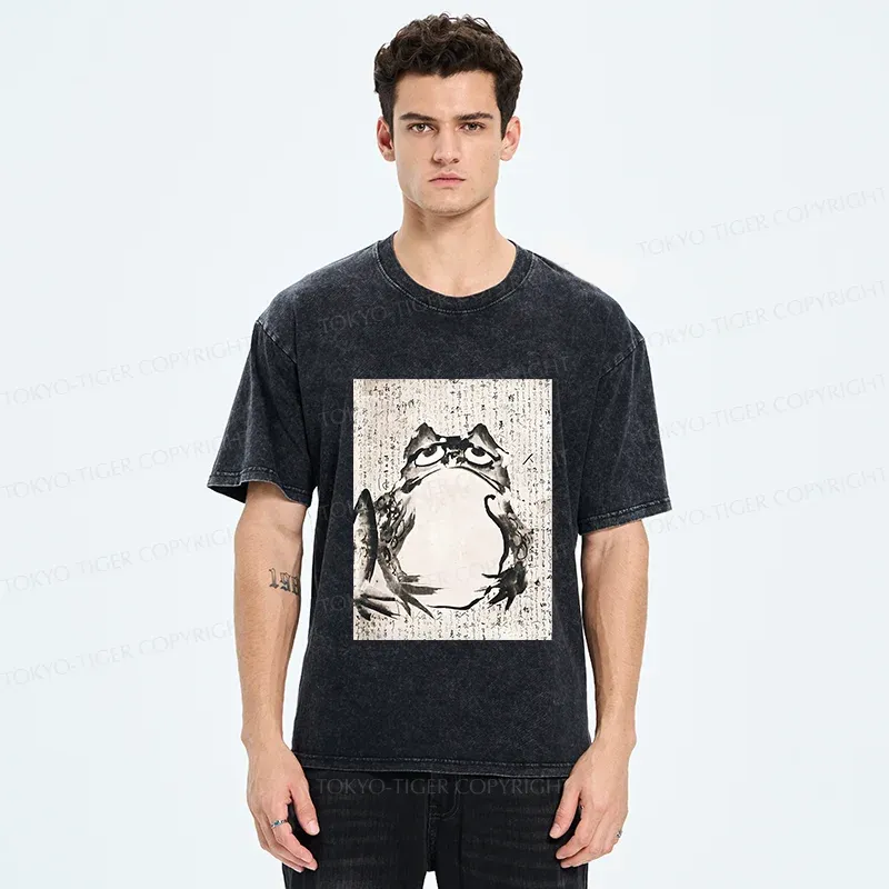 Tokyo-Tiger Retro Japanese frog Washed T-Shirt