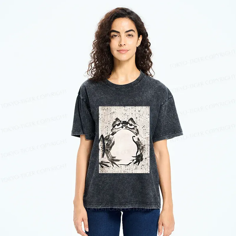 Tokyo-Tiger Retro Japanese frog Washed T-Shirt