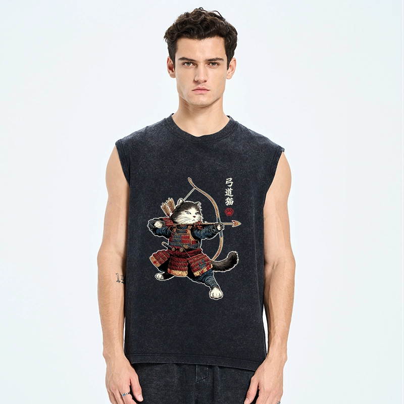Tokyo-Tiger Kyudo Samurai Cat Washed Tank