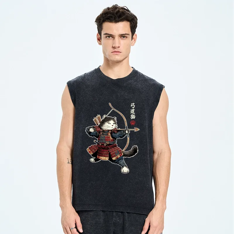 Tokyo-Tiger Kyudo Samurai Cat Washed Tank