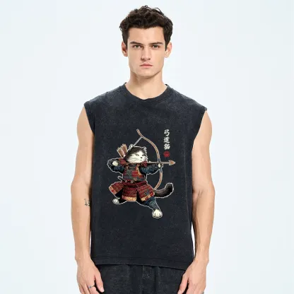 Tokyo-Tiger Kyudo Samurai Cat Washed Tank