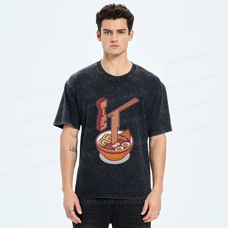 Tokyo-Tiger Retro Japanese Ramen Washed T-Shirt