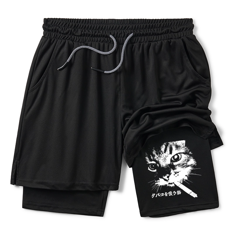 Tokyo-Tiger Retro Cat Smoking Training Shorts