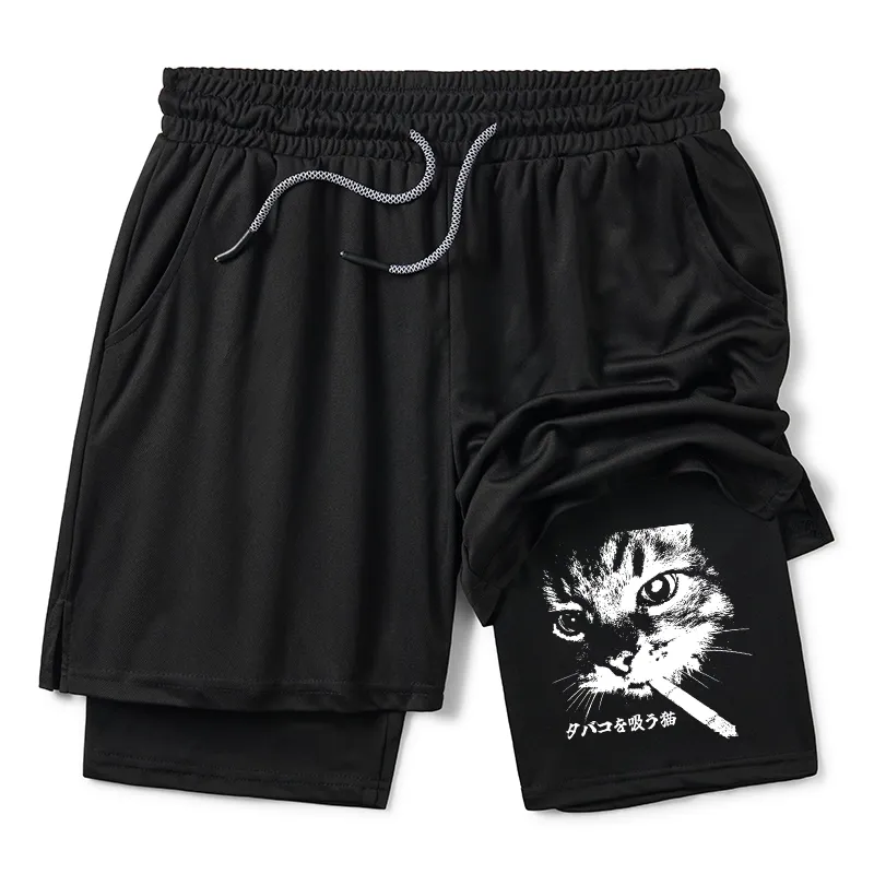 Tokyo-Tiger Retro Cat Smoking Training Shorts Sale